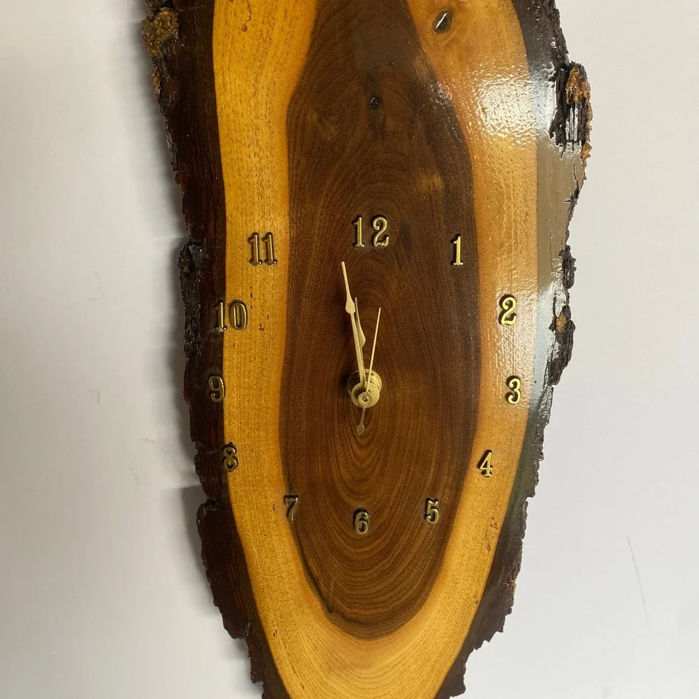 Takane Live Edge Wood Slab Wall Clock Rustic Cabin Decor Brown 18.5